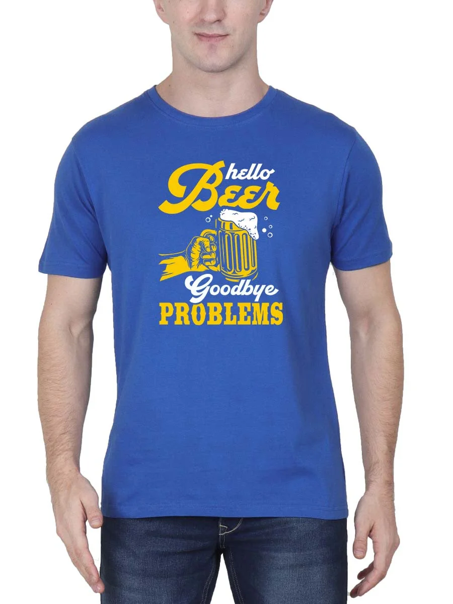 Hello Beer Goodbye Problems Royal Blue T-Shirt - DrunkenMonk.in