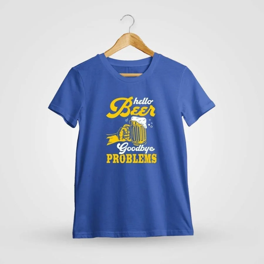 Hello Beer Goodbye Problems Royal Blue T-Shirt - DrunkenMonk.in