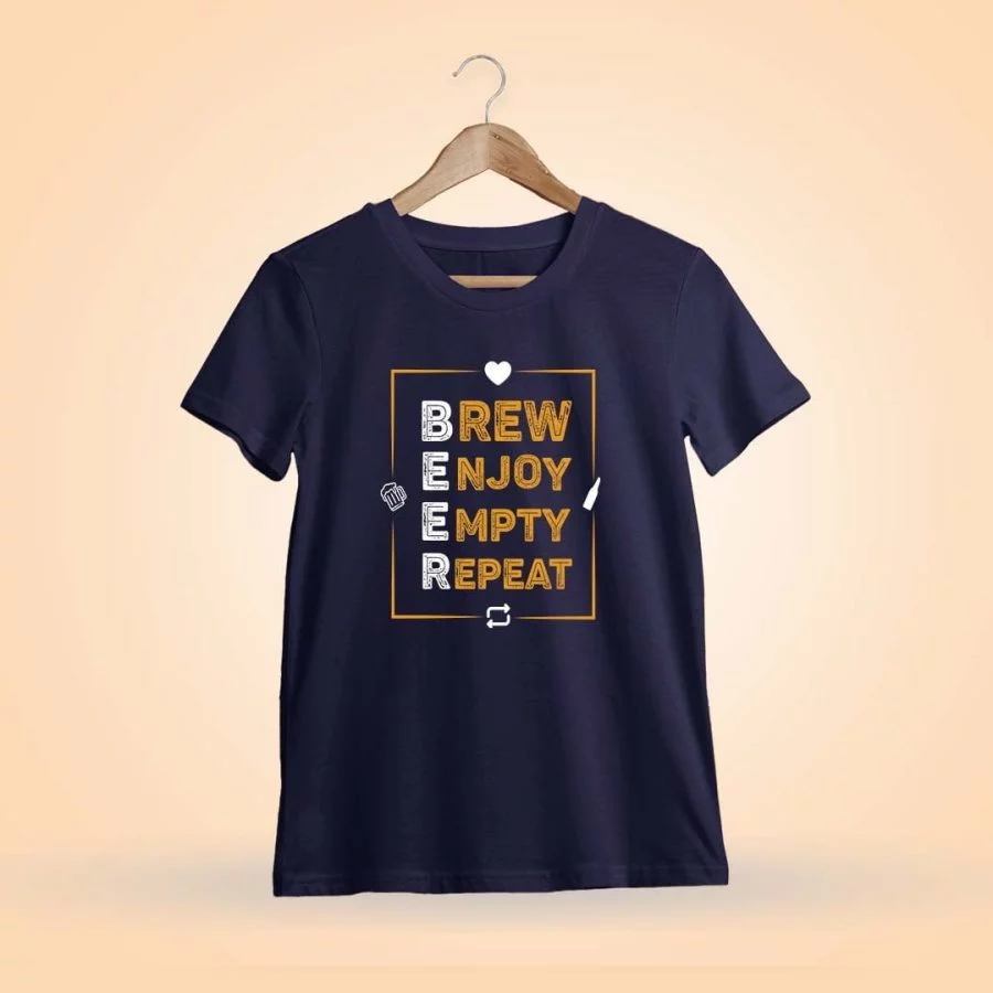 Brew Enjoy Empty Repeat Box Navy Blue Beer T Shirt - DrunkenMonk.in