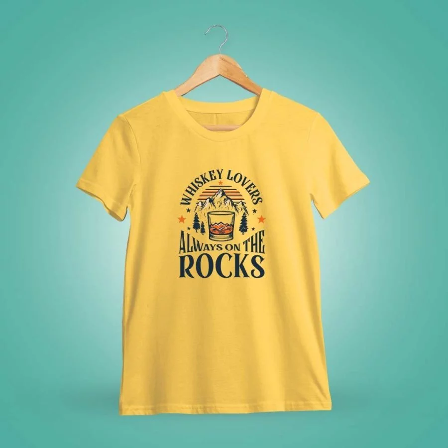 Whiskey Lovers On The Rocks Yellow T-Shirt - DrunkenMonk.in