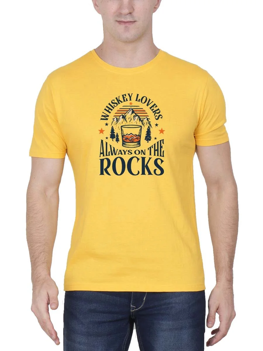 Whiskey Lovers On The Rocks Yellow T-Shirt - DrunkenMonk.in