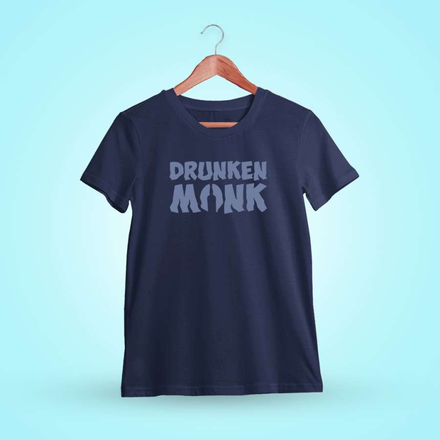 DrunkenMonk Branded Shaky Navy Blue T-Shirt