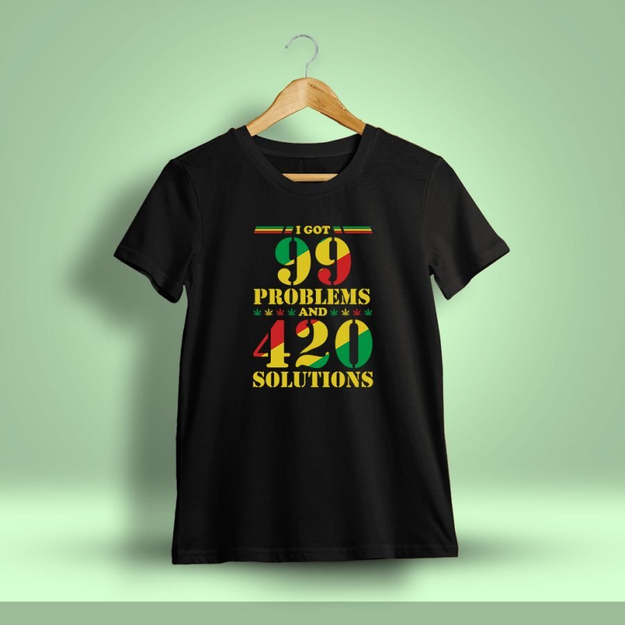 I Got 99 Problems And 420 Solutions Stoner T-Shirt For Men - Half Sleeve - DrunkenMonk.in