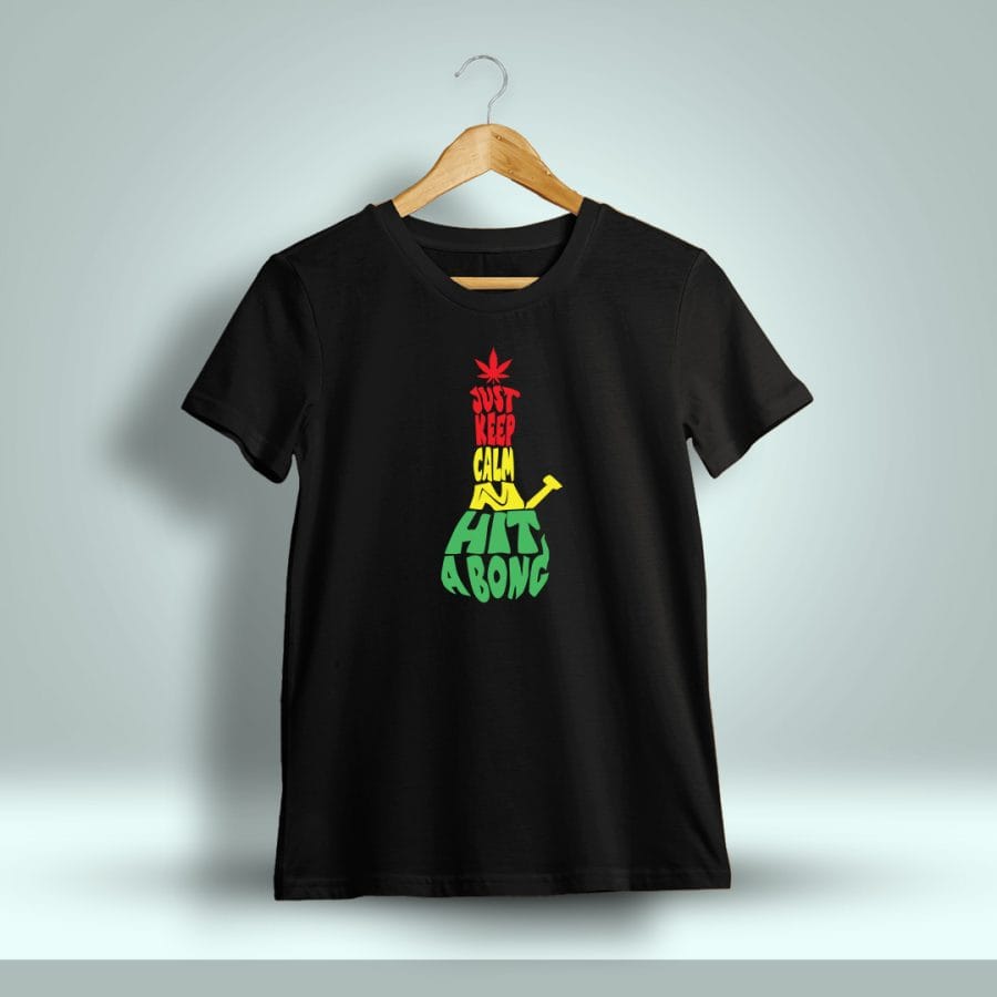 Just Keep Calm And Hit A Bong Stoner T-Shirt For Men - Half Sleeve - DrunkenMonk.in